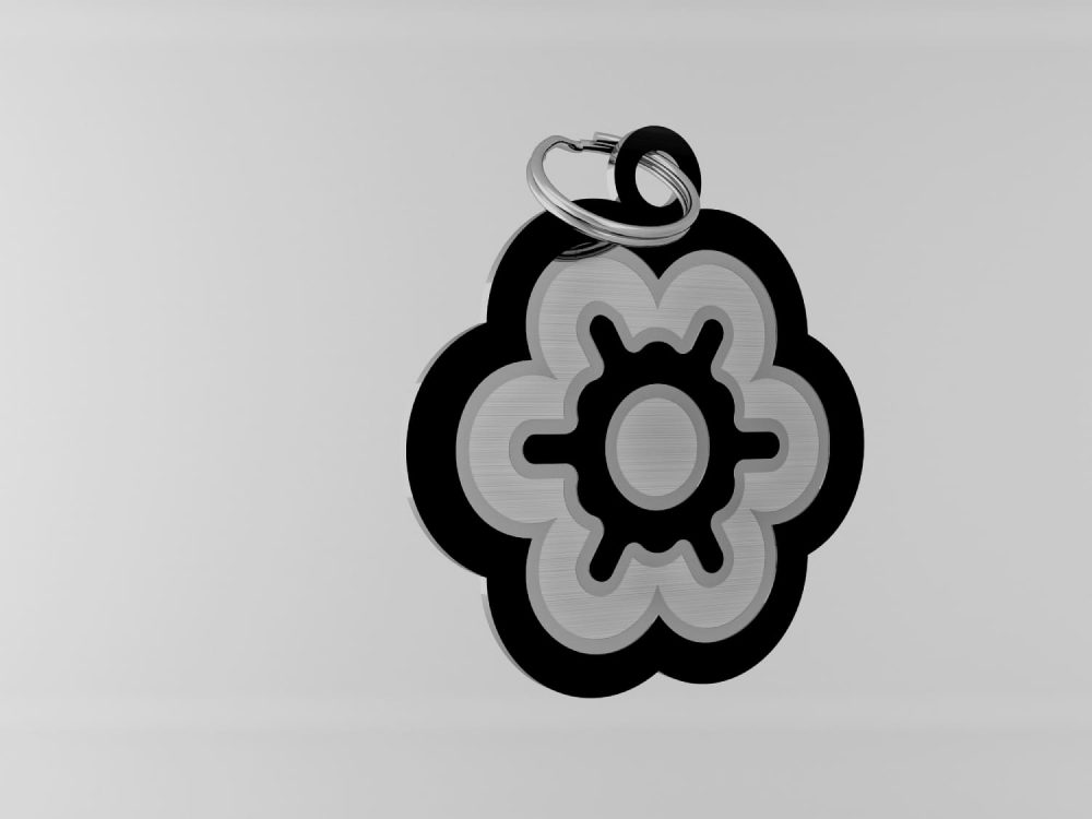 Medaglietta-personalizzata-a-forma-di-fiore-luxury-nero-opaco-fronte