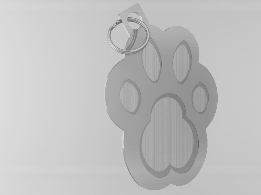 Medaglietta-personalizzata-a-forma-di-zampa-luxury-argento-lucido-fronte