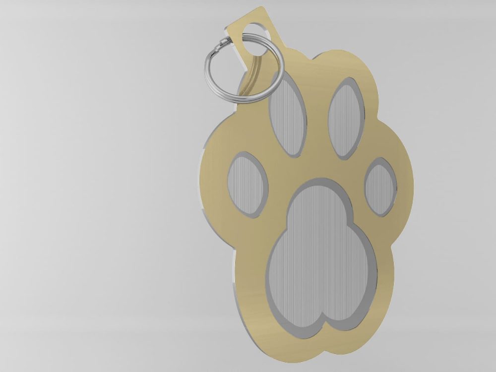 Medaglietta-personalizzata-a-forma-di-zampa-luxury-oro-lucido-fronte
