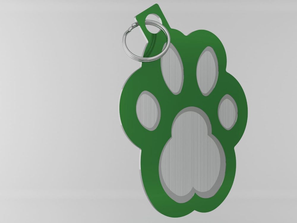 Medaglietta-personalizzata-a-forma-di-zampa-luxury-verde-fronte
