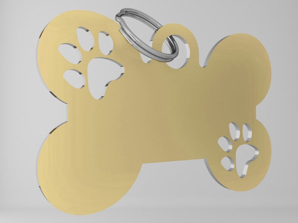 Medaglietta-personalizzata-osso-con-zampa-funny-oro-opaco-fronte