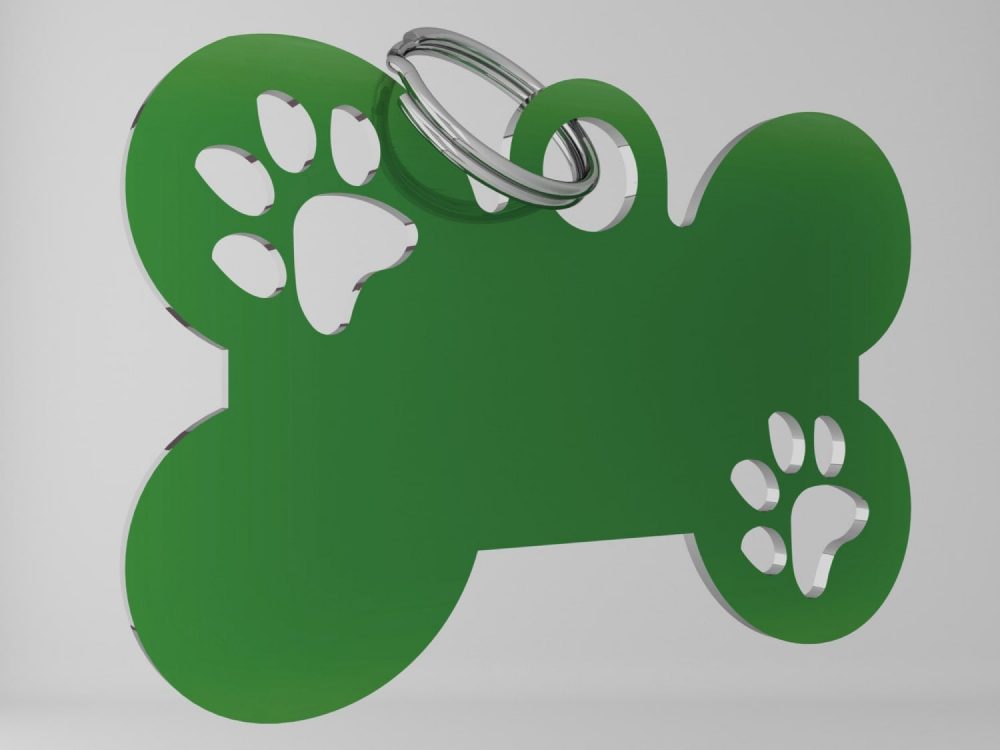 Medaglietta-personalizzata-osso-con-zampa-funny-verde-fronte