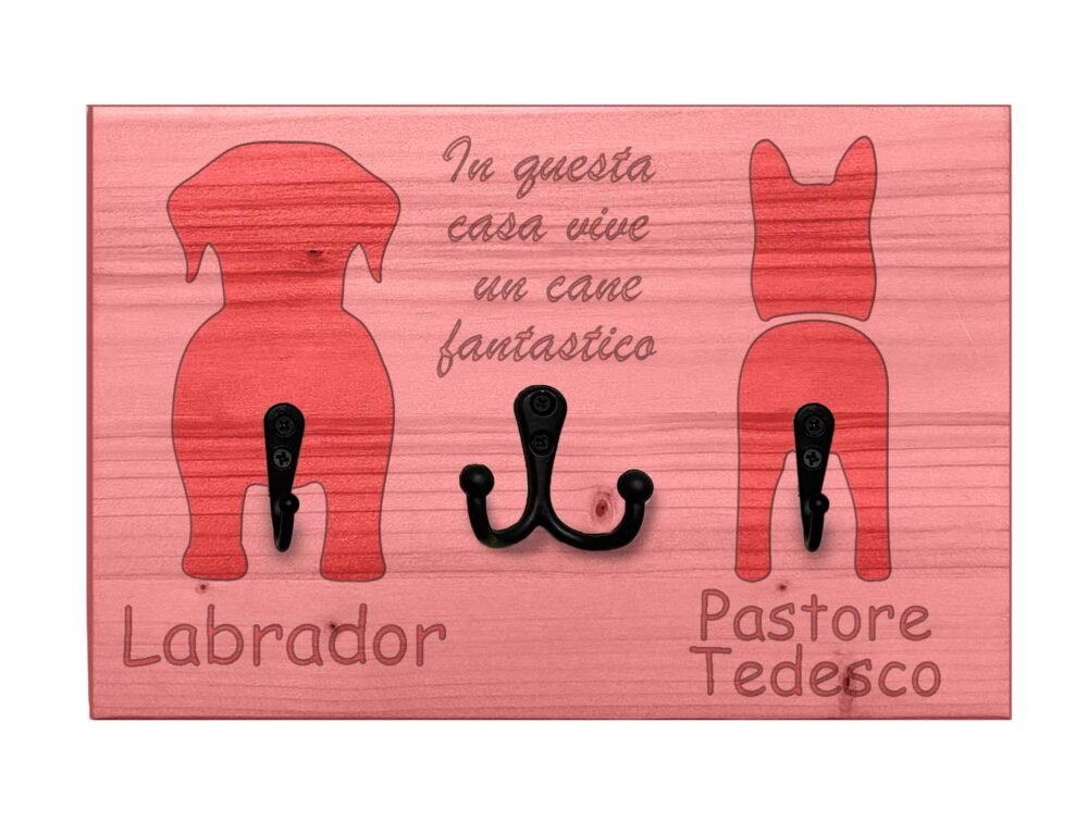 Portaguinzagli personalizzabile doppio con portachiavi - Panpet - Labrador e Pastore Tedesco -Rosso