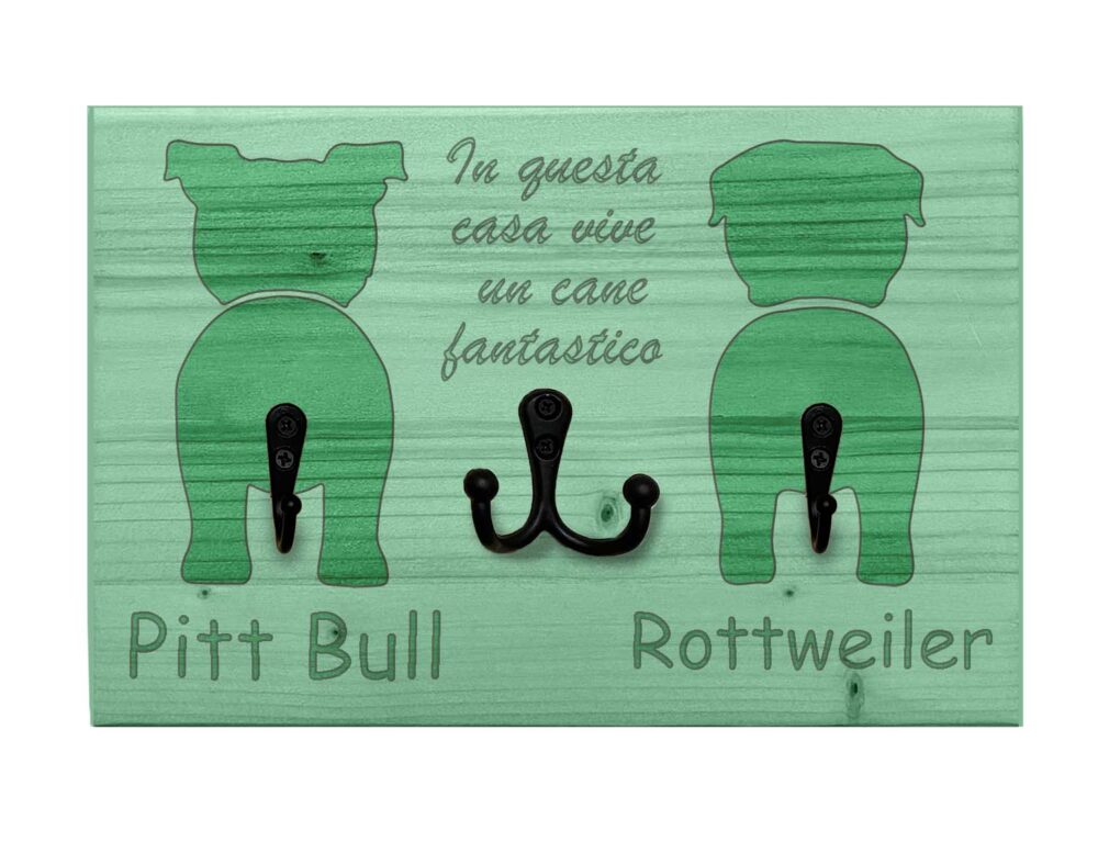 Portaguinzagli personalizzabile doppio con portachiavi - Panpet - Pitt Bull e Rottweiler - verde