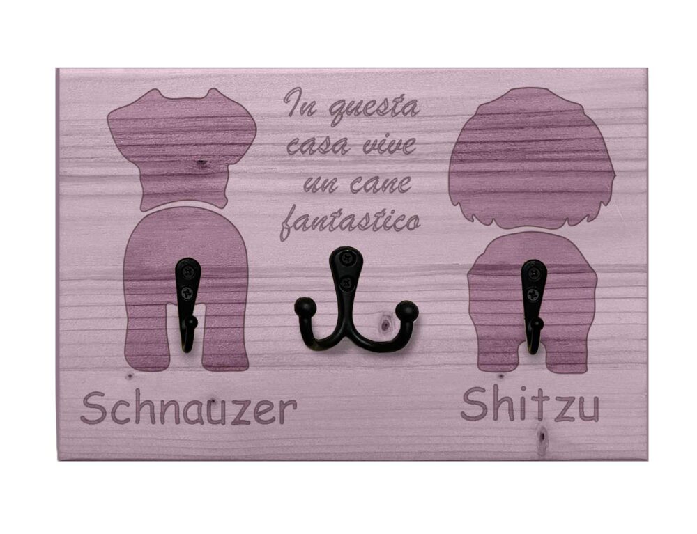 Portaguinzagli personalizzabile doppio con portachiavi - Panpet - Schnauzer e Shitzu - Viola