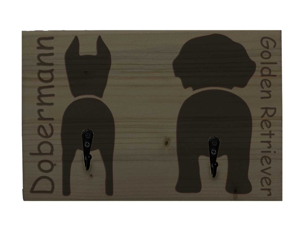 Portaguinzagli personalizzabile doppio - Panpet - Golden Retriever e Dobermann - Nero