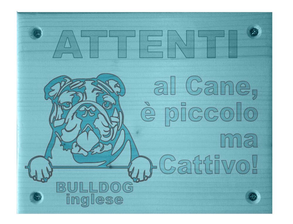 Cartello Attenti al Cane - Azzurro - Bulldog