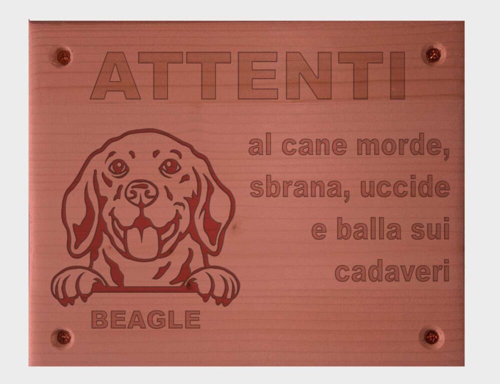 Cartello Attenti al Cane - Legno Mogano - Beagle