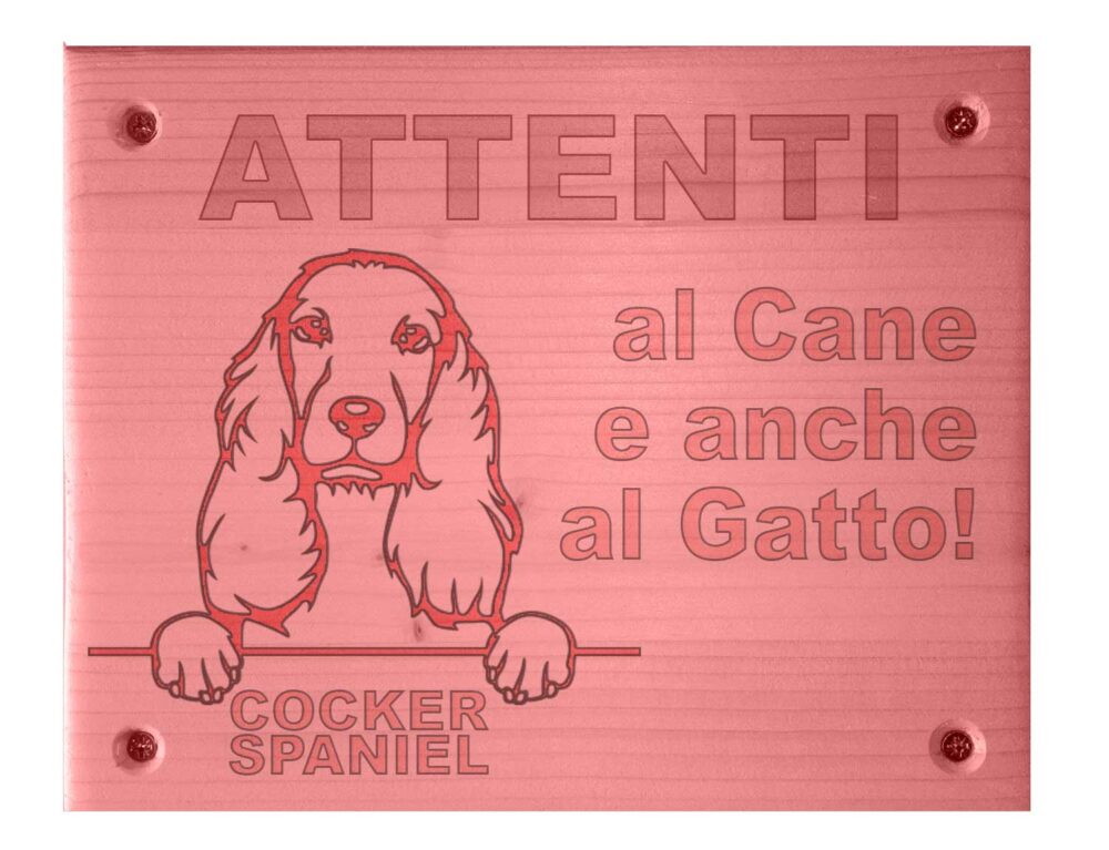 Cartello Attenti al Cane - Rosso - Cocker Spaniel