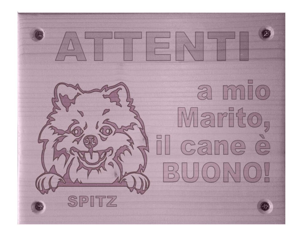 Cartello Attenti al Cane Viola Spitz